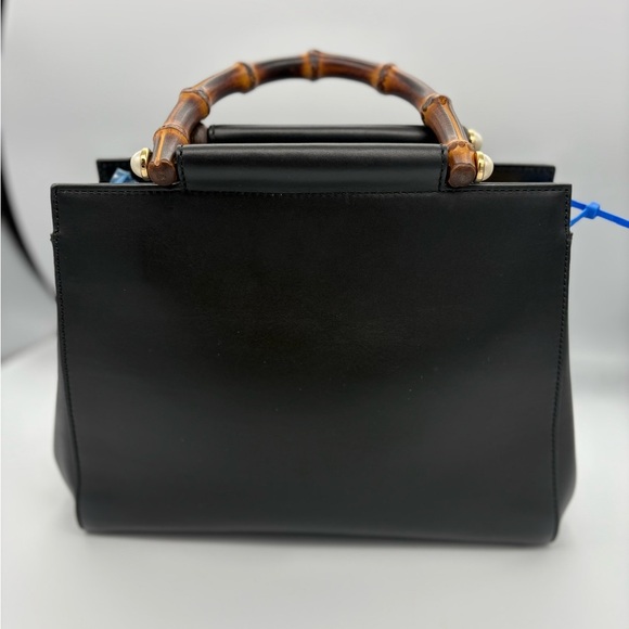 GUCCI Nappa Bamboo Nymphaea Top Handle Satchel Bag Black with Dustbag - Picture 8 of 16